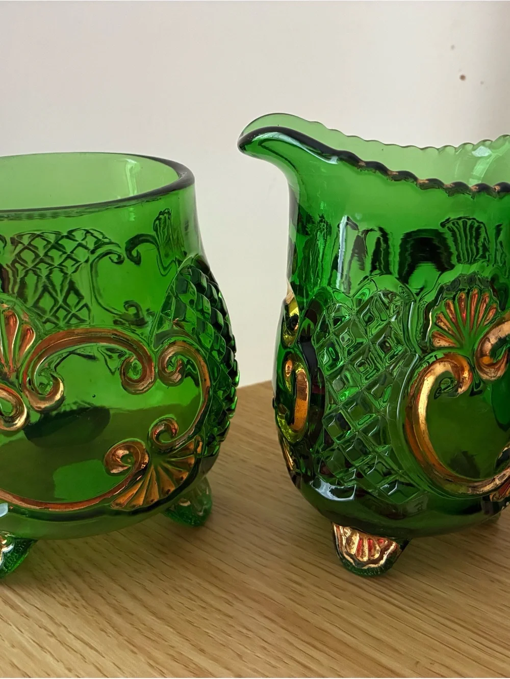 Riverside glass co EAPG Croesus Emerald creamer and spooner